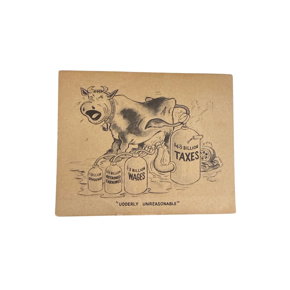 Oil Industry Political Cartoon Udderly Unreasonable Cow Satire Print Vintage